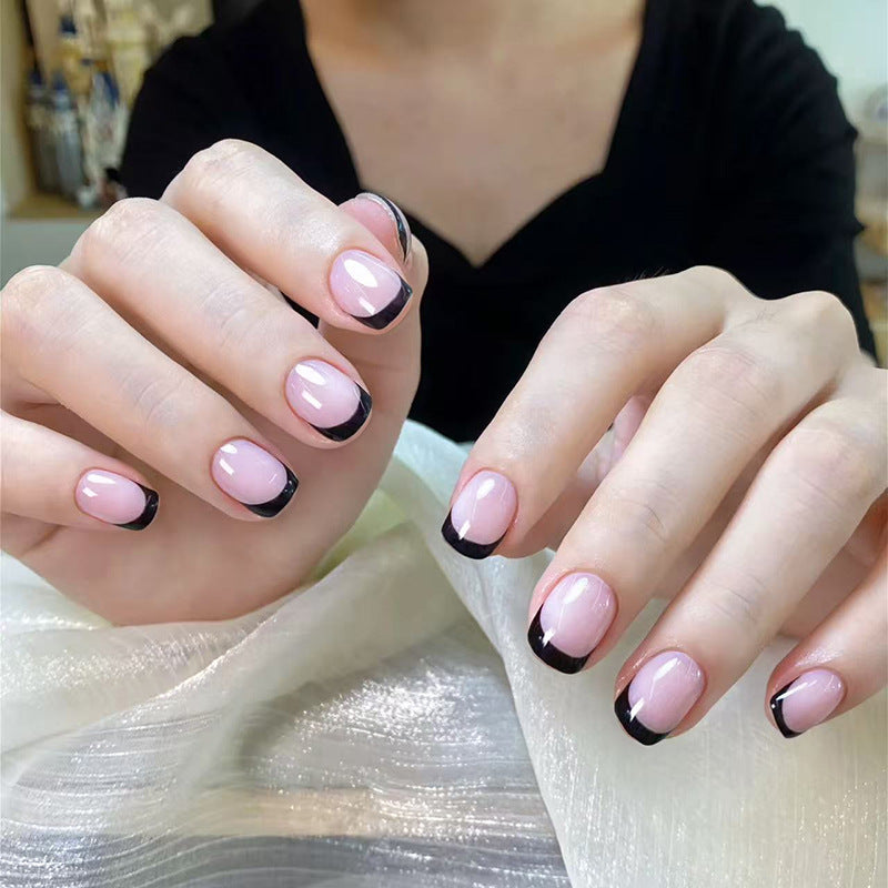 Nail 181 - Black French Tip Twist Press-On Nails (24Pcs) - Free Nail Kit Included