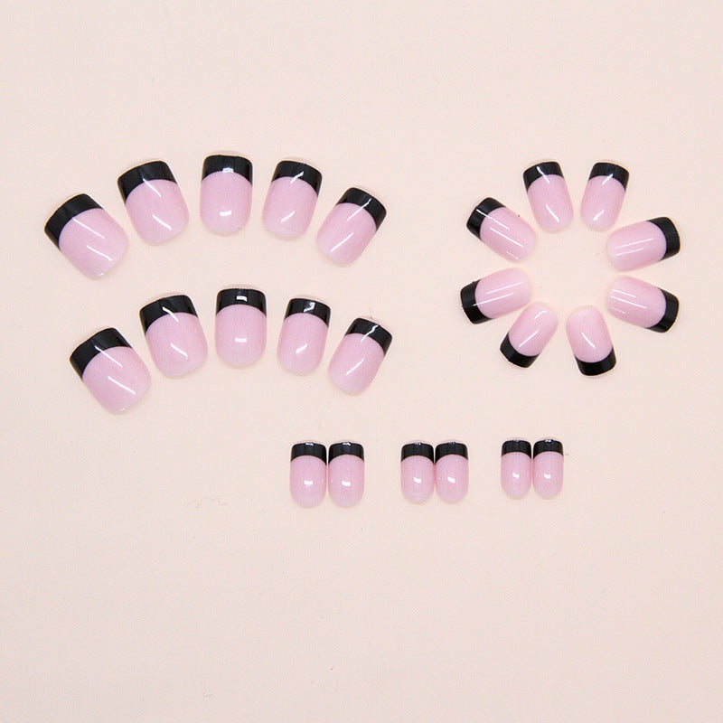 Nail 181 - Black French Tip Twist Press-On Nails (24Pcs) - Free Nail Kit Included