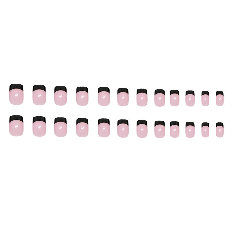 Nail 181 - Black French Tip Twist Press-On Nails (24Pcs) - Free Nail Kit Included