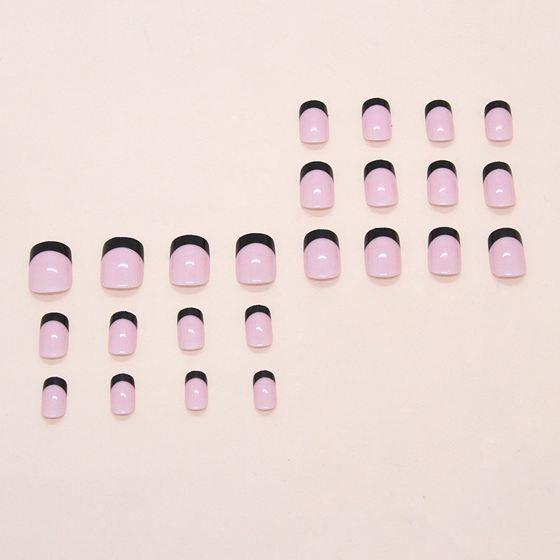 Nail 181 - Black French Tip Twist Press-On Nails (24Pcs) - Free Nail Kit Included