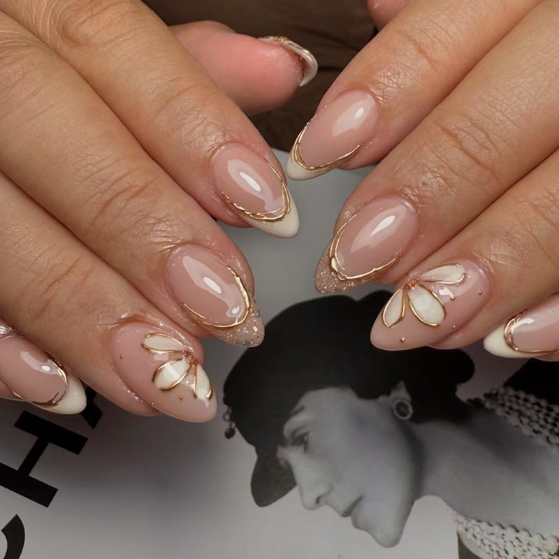 Nail 182 - Delicate Petals Press-On Nails (24Pcs) - Free Nail Kit Included