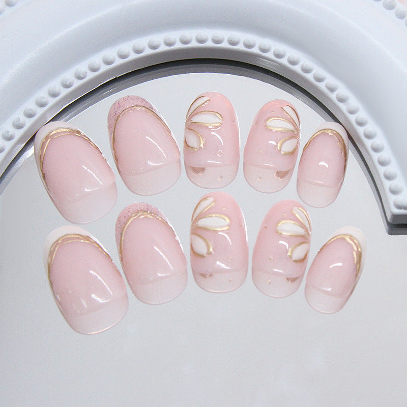 Nail 182 - Delicate Petals Press-On Nails (24Pcs) - Free Nail Kit Included
