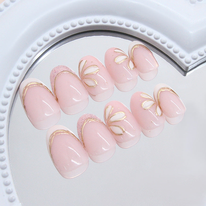 Nail 182 - Delicate Petals Press-On Nails (24Pcs) - Free Nail Kit Included