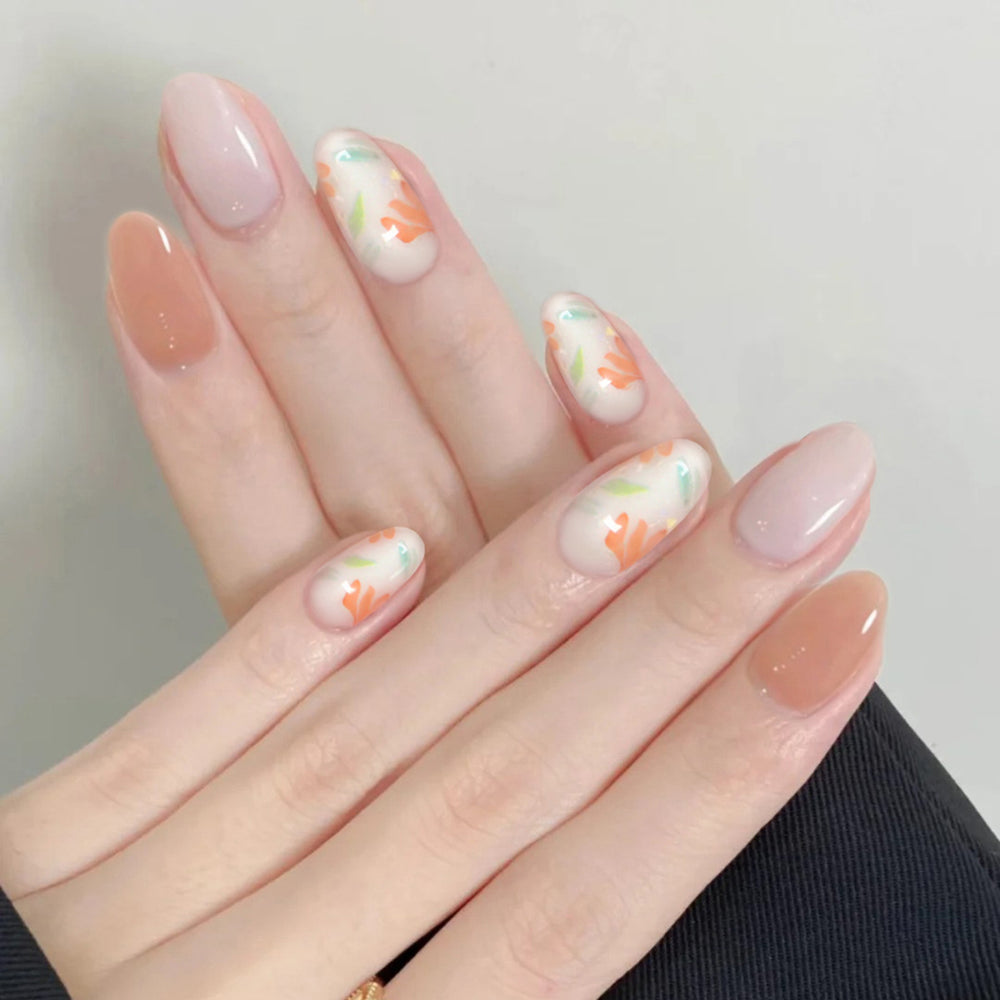 Nail 183 - Garden Hues Press-On Nails (24Pcs) - Free Nail Kit Included
