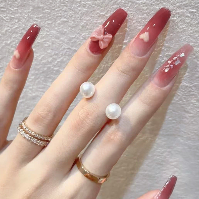 Nail 187 - Romantic Hearts Press-On Nails (24Pcs) - Free Nail Kit Included