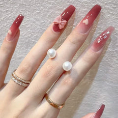 Nail 187 - Romantic Hearts Press-On Nails (24Pcs) - Free Nail Kit Included