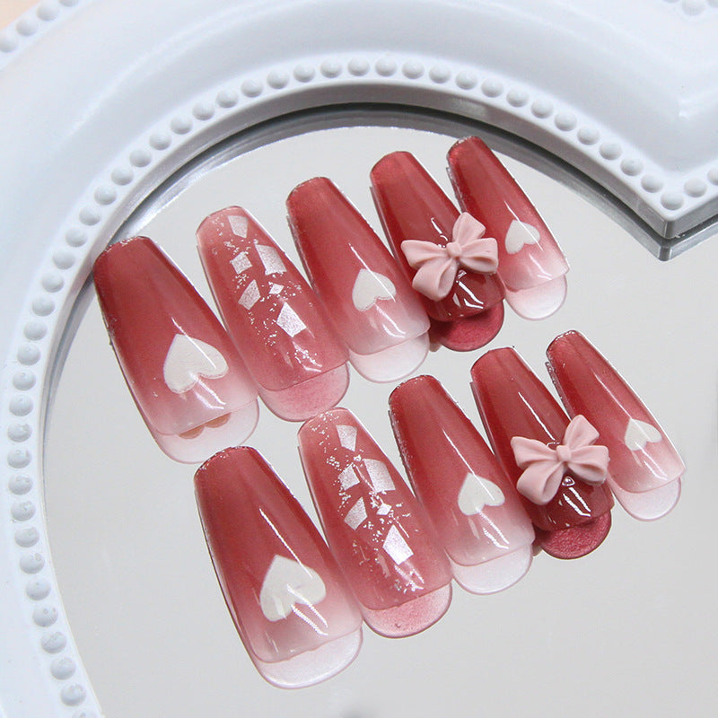 Nail 187 - Romantic Hearts Press-On Nails (24Pcs) - Free Nail Kit Included