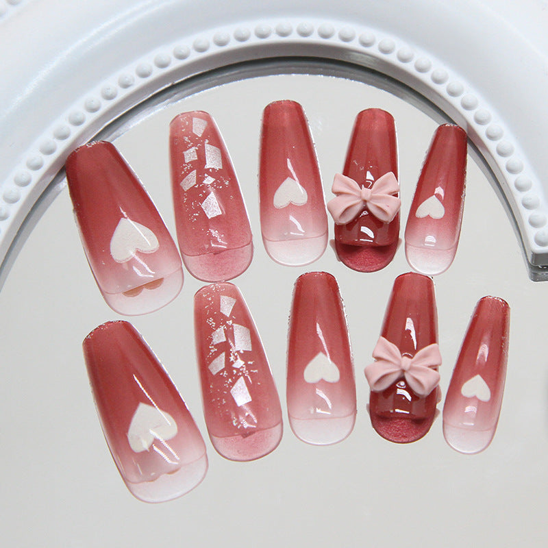 Nail 187 - Romantic Hearts Press-On Nails (24Pcs) - Free Nail Kit Included