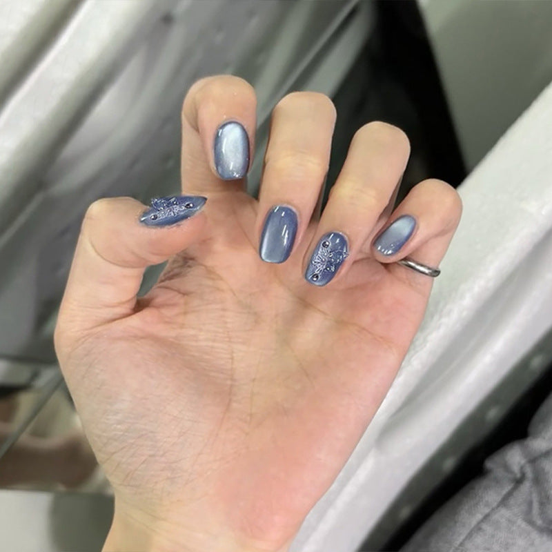 Nail 190 - Ice Mist Butterfly Press-On Nails (24Pcs) - Free Nail Kit Included