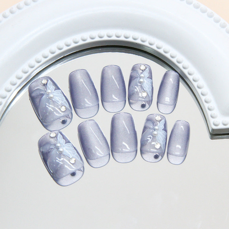 Nail 190 - Ice Mist Butterfly Press-On Nails (24Pcs) - Free Nail Kit Included