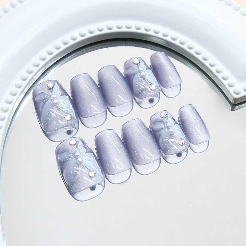 Nail 190 - Ice Mist Butterfly Press-On Nails (24Pcs) - Free Nail Kit Included