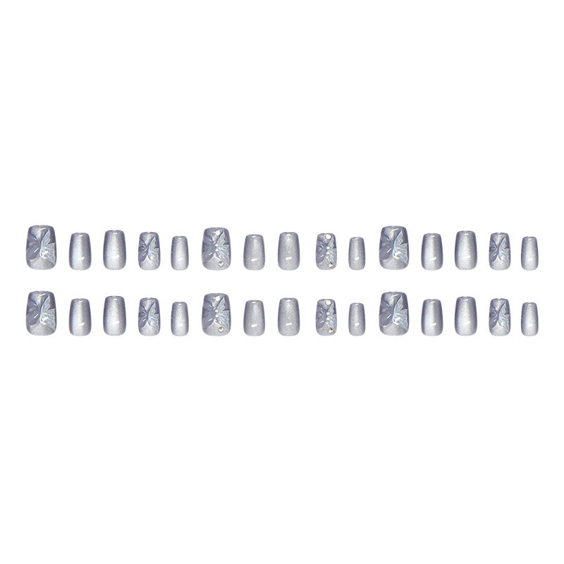 Nail 190 - Ice Mist Butterfly Press-On Nails (24Pcs) - Free Nail Kit Included