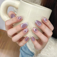 Nail 191 - Temperament Purple Butterfly Press-On Nails (24Pcs) - Free Nail Kit Included