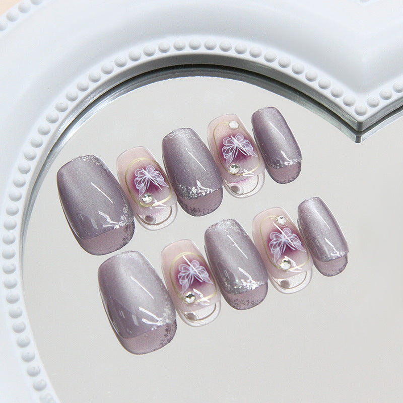 Nail 191 - Temperament Purple Butterfly Press-On Nails (24Pcs) - Free Nail Kit Included