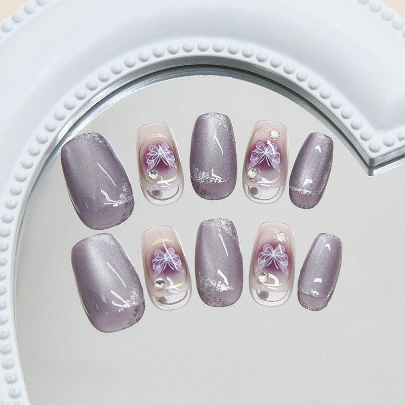Nail 191 - Temperament Purple Butterfly Press-On Nails (24Pcs) - Free Nail Kit Included