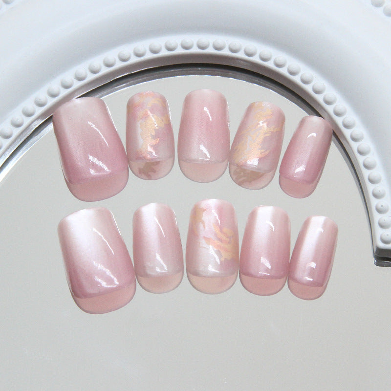Nail 196 - Gold Powder Cat Eyes Press-On Nails (24Pcs) - Free Nail Kit Included