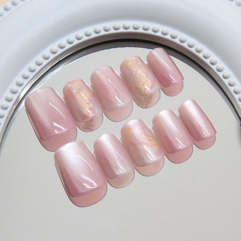 Nail 196 - Gold Powder Cat Eyes Press-On Nails (24Pcs) - Free Nail Kit Included