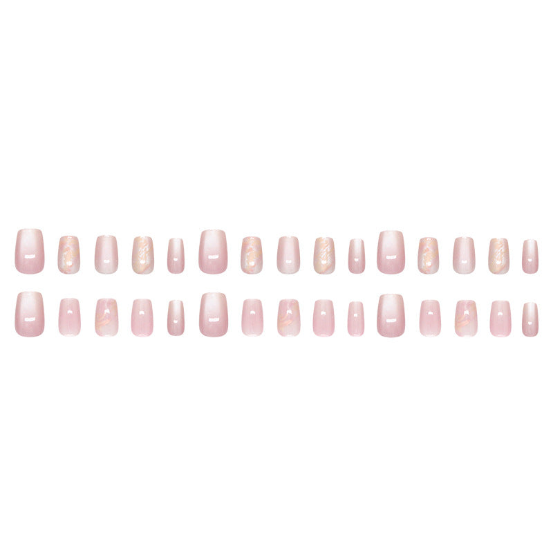Nail 196 - Gold Powder Cat Eyes Press-On Nails (24Pcs) - Free Nail Kit Included