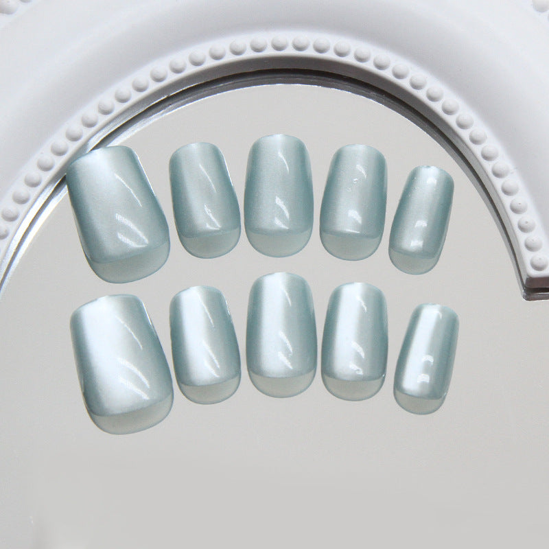 Nail 200 - Emerald Green Cat's Eye Press-On Nails (24Pcs) - Free Nail Kit Included