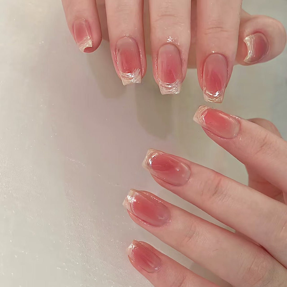 Nail 202 - Fine Glitter Weaving French Press-On Nails (24Pcs) - Free Nail Kit Included