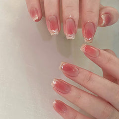 Nail 202 - Fine Glitter Weaving French Press-On Nails (24Pcs) - Free Nail Kit Included