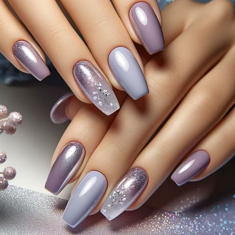 Nail 205 - Flower Wisteria Press-On Nails (24Pcs) - Free Nail Kit Included