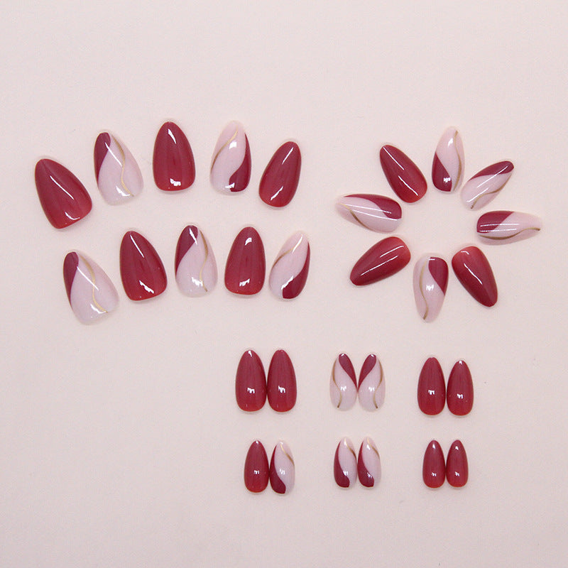 Nail 206 - Elegant Burgundy & Blush Press-On Nails (30Pcs) - Free Nail Kit Included