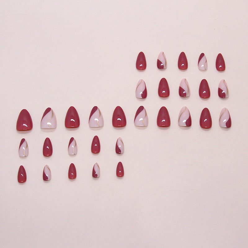 Nail 206 - Elegant Burgundy & Blush Press-On Nails (30Pcs) - Free Nail Kit Included