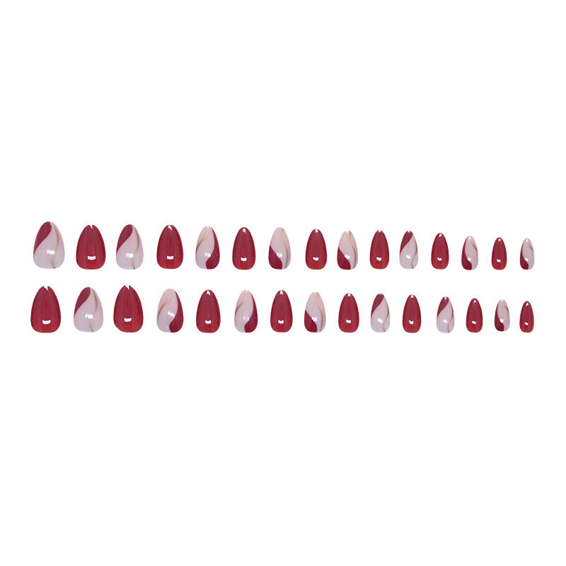 Nail 206 - Elegant Burgundy & Blush Press-On Nails (30Pcs) - Free Nail Kit Included