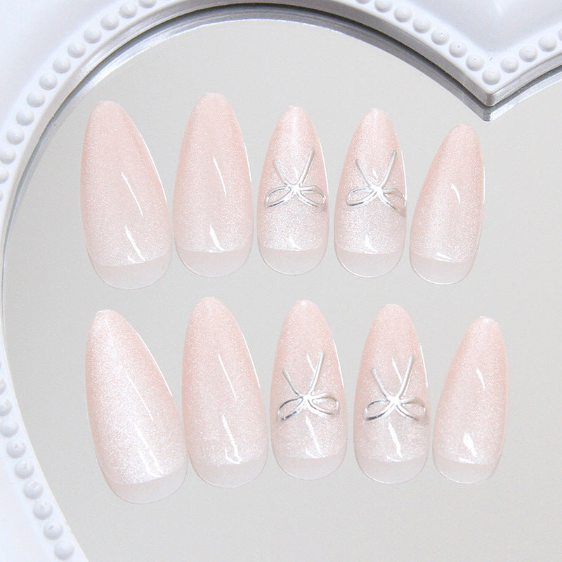 Nail 211 - Pearlescent Elegance Press-On Nails (24Pcs) - Free Nail Kit Included