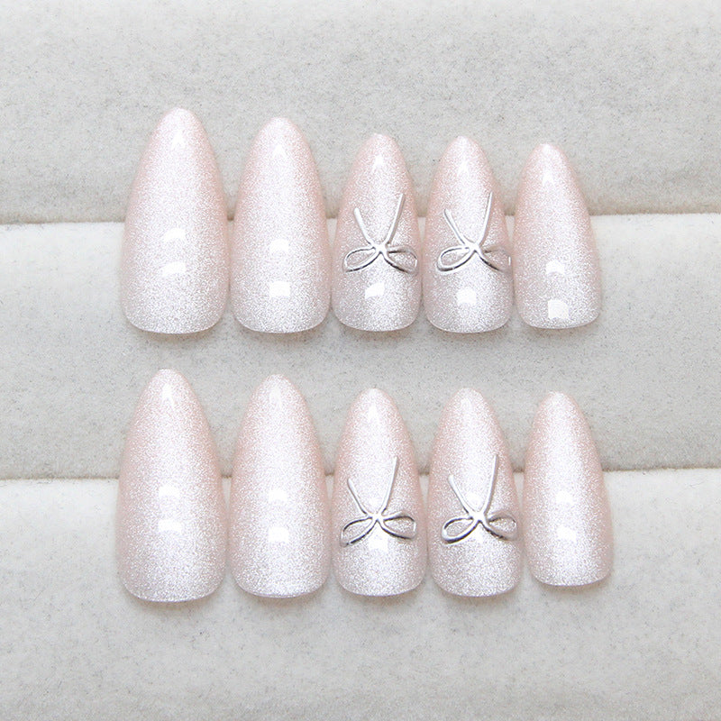 Nail 211 - Pearlescent Elegance Press-On Nails (24Pcs) - Free Nail Kit Included