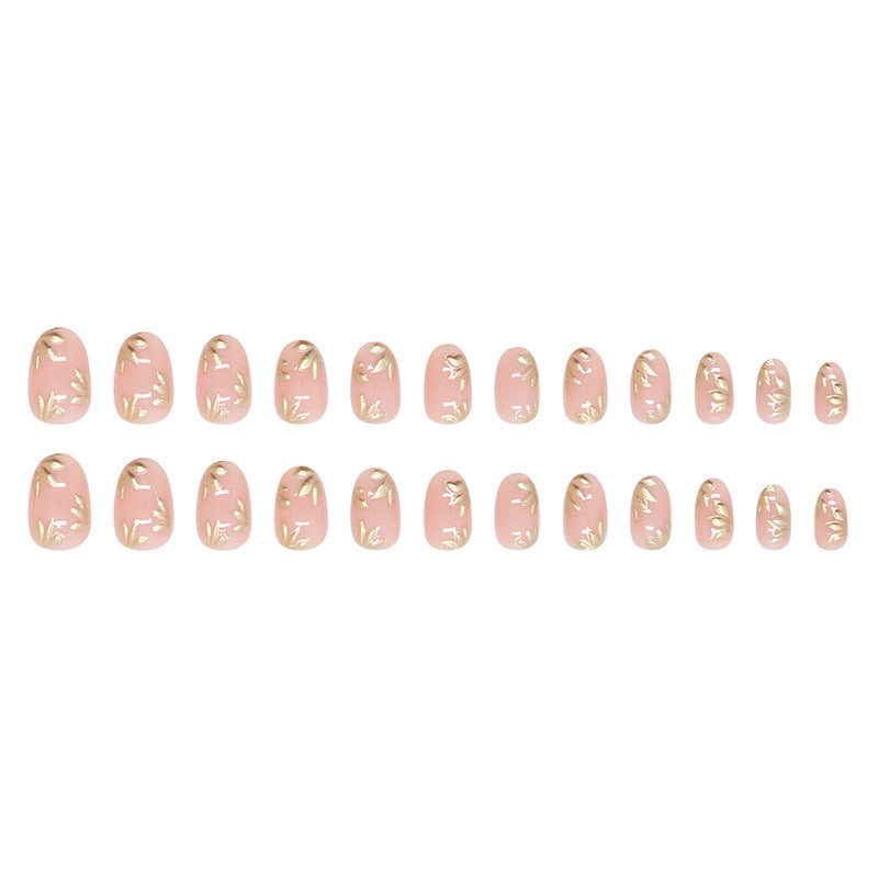 Nail 216 - Golden Leaf Whispers Press-On Nails (24Pcs) - Free Nail Kit Included