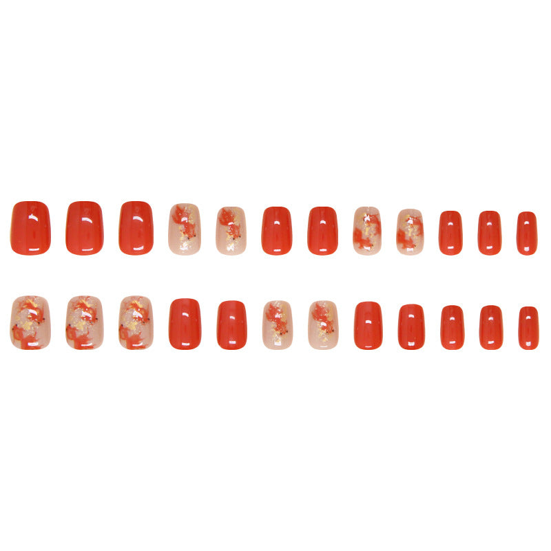Nail 218 - Golden Autumn Leaves Press-On Nails (24Pcs) - Free Nail Kit Included