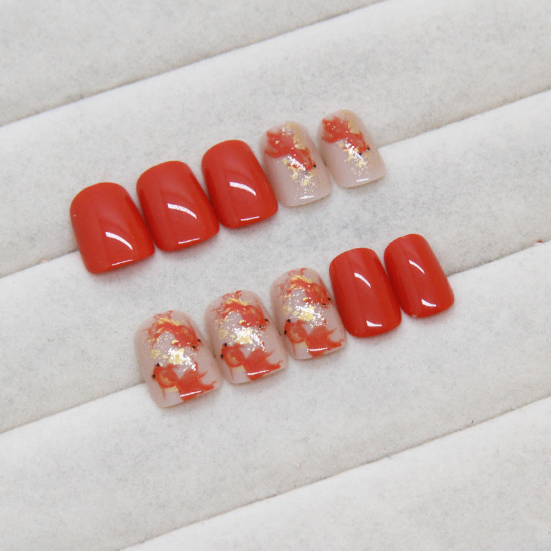 Nail 218 - Golden Autumn Leaves Press-On Nails (24Pcs) - Free Nail Kit Included