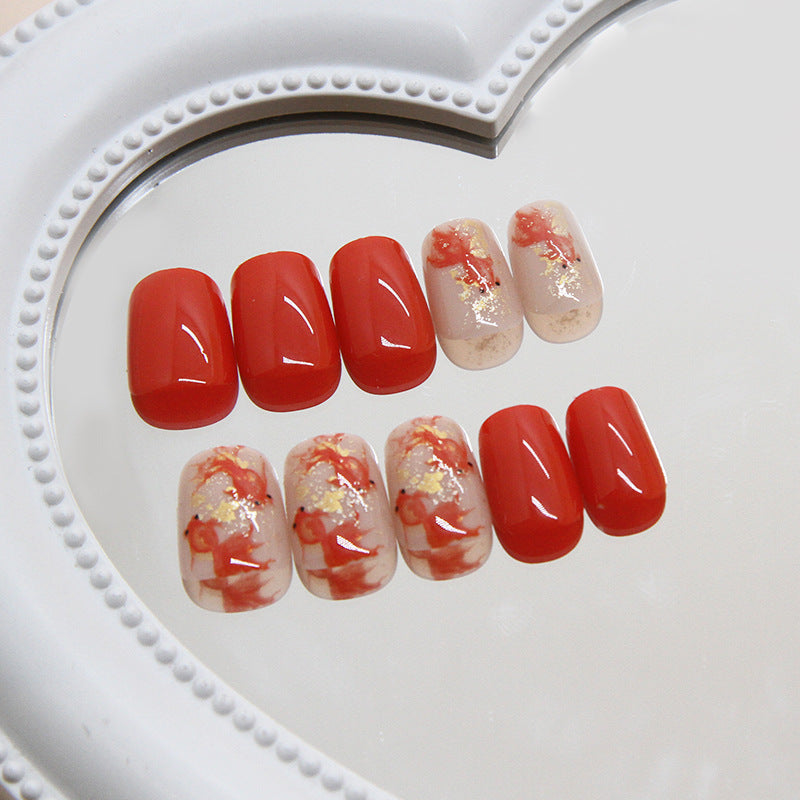 Nail 218 - Golden Autumn Leaves Press-On Nails (24Pcs) - Free Nail Kit Included
