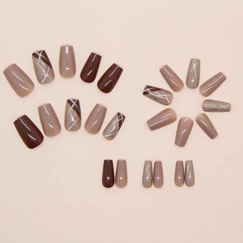Nail 220 - Mocha Gold Accent (24Pcs) - Free Nail Kit Included