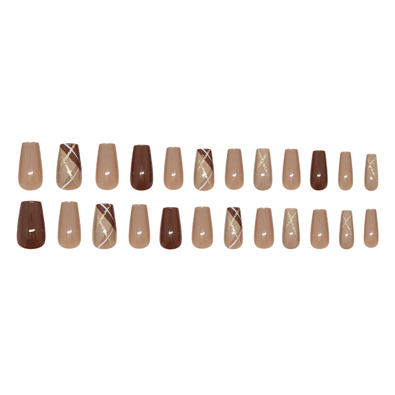Nail 220 - Mocha Gold Accent (24Pcs) - Free Nail Kit Included