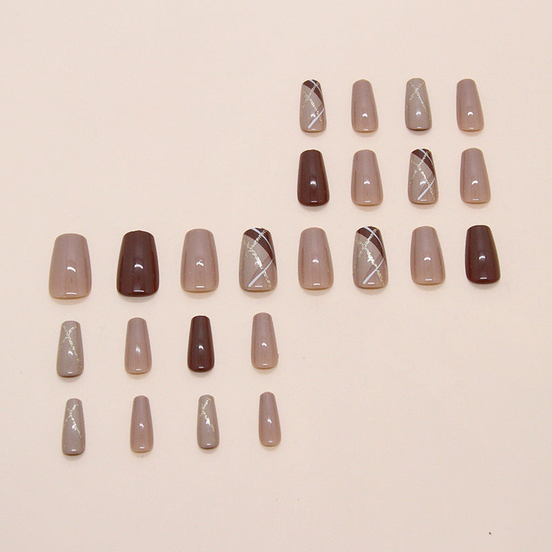 Nail 220 - Mocha Gold Accent (24Pcs) - Free Nail Kit Included