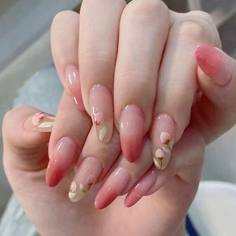 Nail 224 - Rose Fade Floral Press-On Nails (24 Pcs) - Free Nail Kit Included