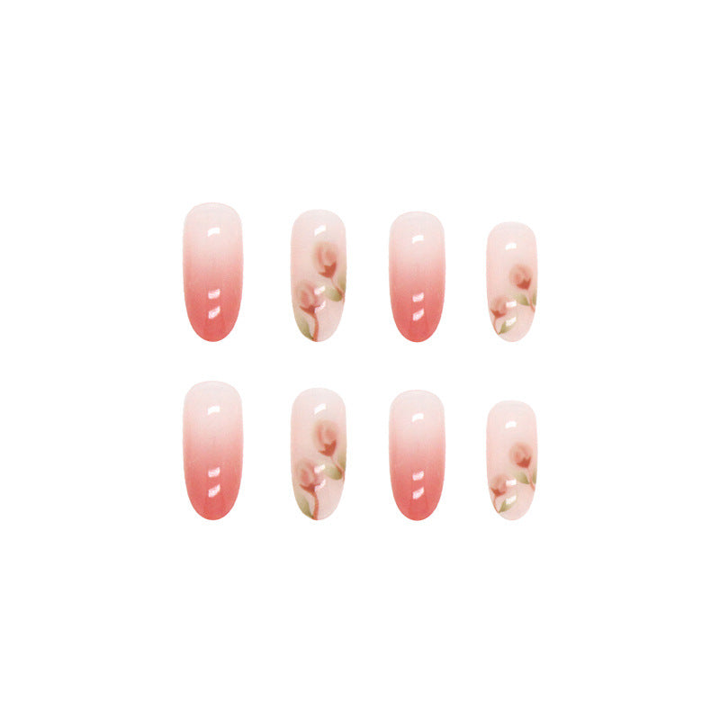 Nail 224 - Rose Fade Floral Press-On Nails (24 Pcs) - Free Nail Kit Included