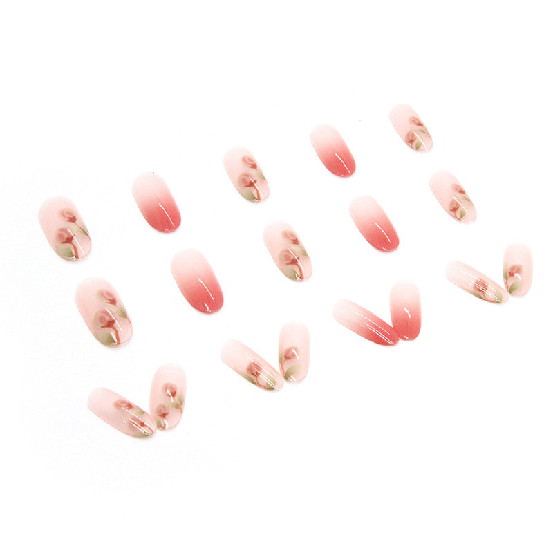 Nail 224 - Rose Fade Floral Press-On Nails (24 Pcs) - Free Nail Kit Included