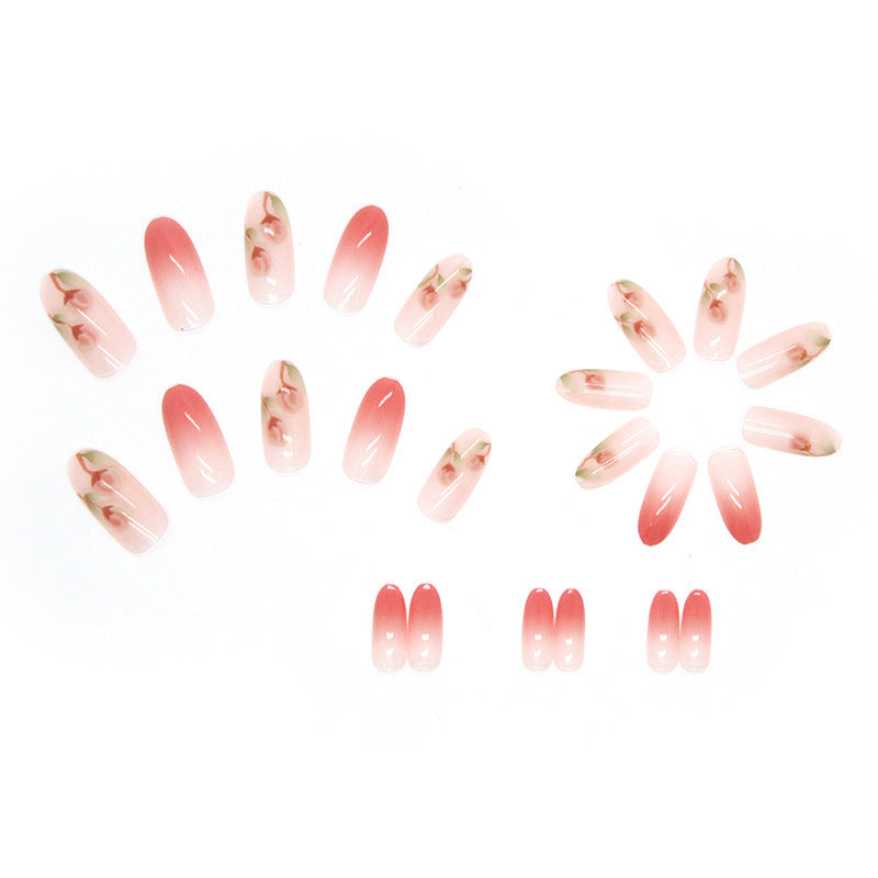 Nail 224 - Rose Fade Floral Press-On Nails (24 Pcs) - Free Nail Kit Included