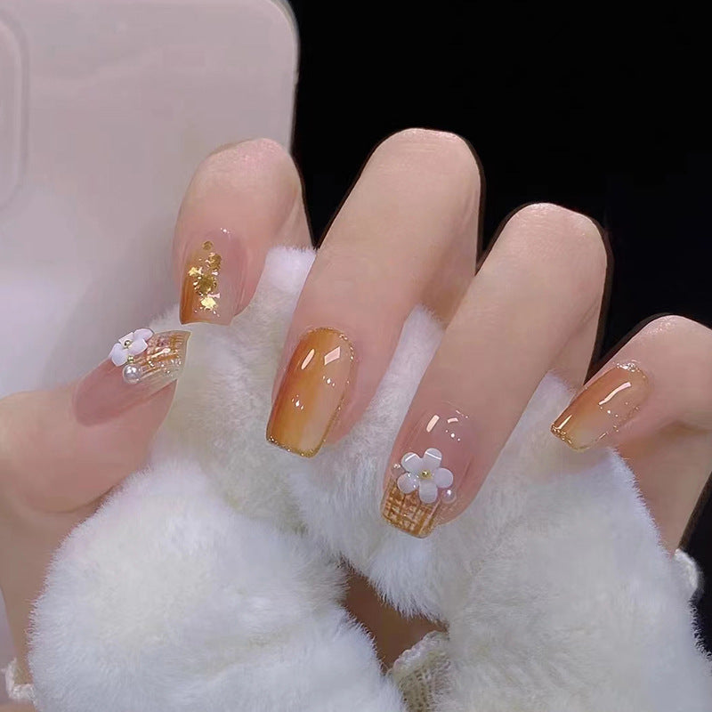 Nail 225 - Luxe Gradient Floral Press-On Nails (24Pcs) - Free Nail Kit Included