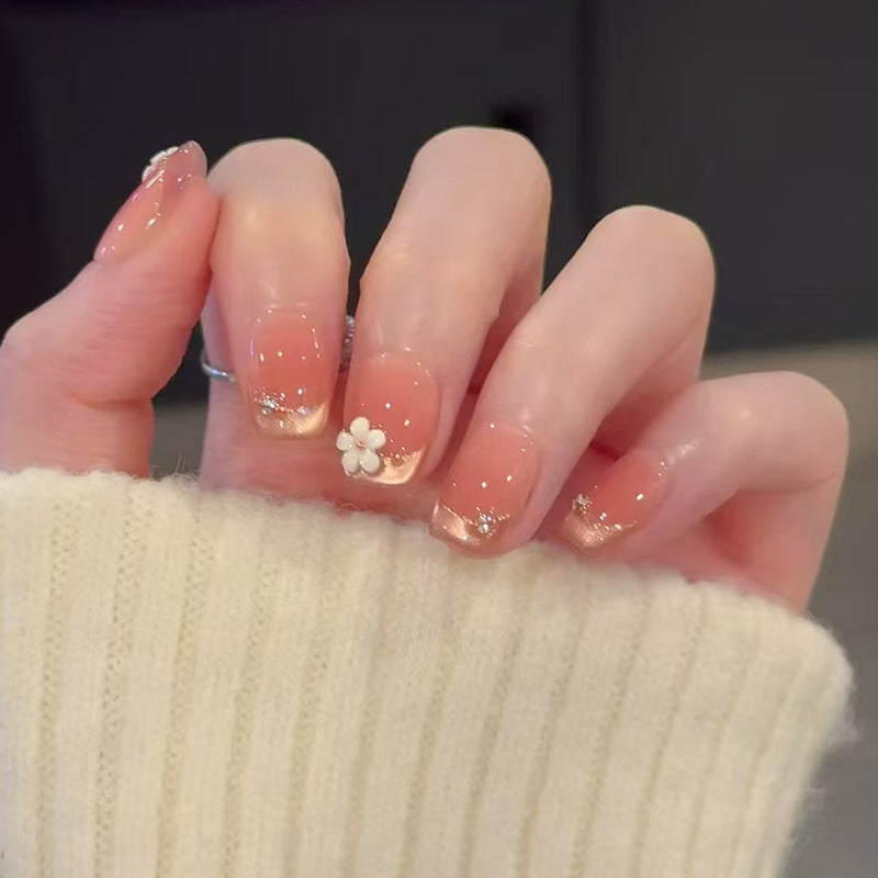 Nail 231 - Soft Peach with Floral Accents (24Pcs) - Free Nail Kit Included