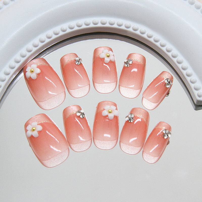Nail 231 - Soft Peach with Floral Accents (24Pcs) - Free Nail Kit Included