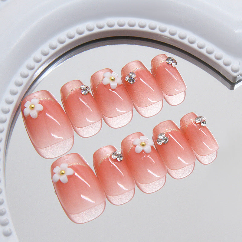 Nail 231 - Soft Peach with Floral Accents (24Pcs) - Free Nail Kit Included