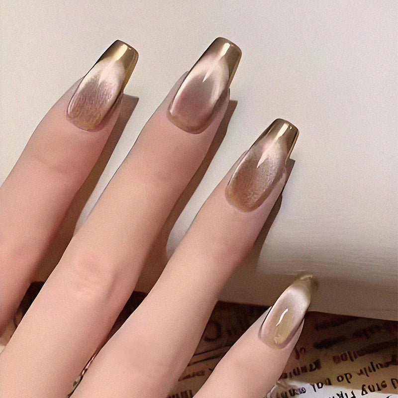 Nail 233 - Golden Mocha Shine Press-On Nails (24Pcs) - Free Nail Kit Included