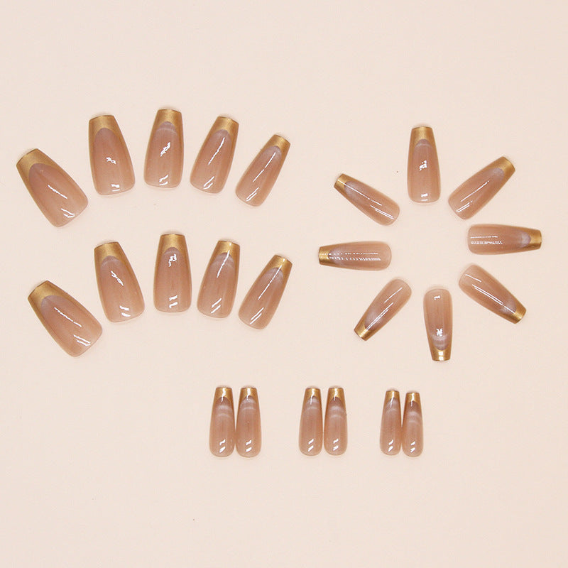 Nail 233 - Golden Mocha Shine Press-On Nails (24Pcs) - Free Nail Kit Included