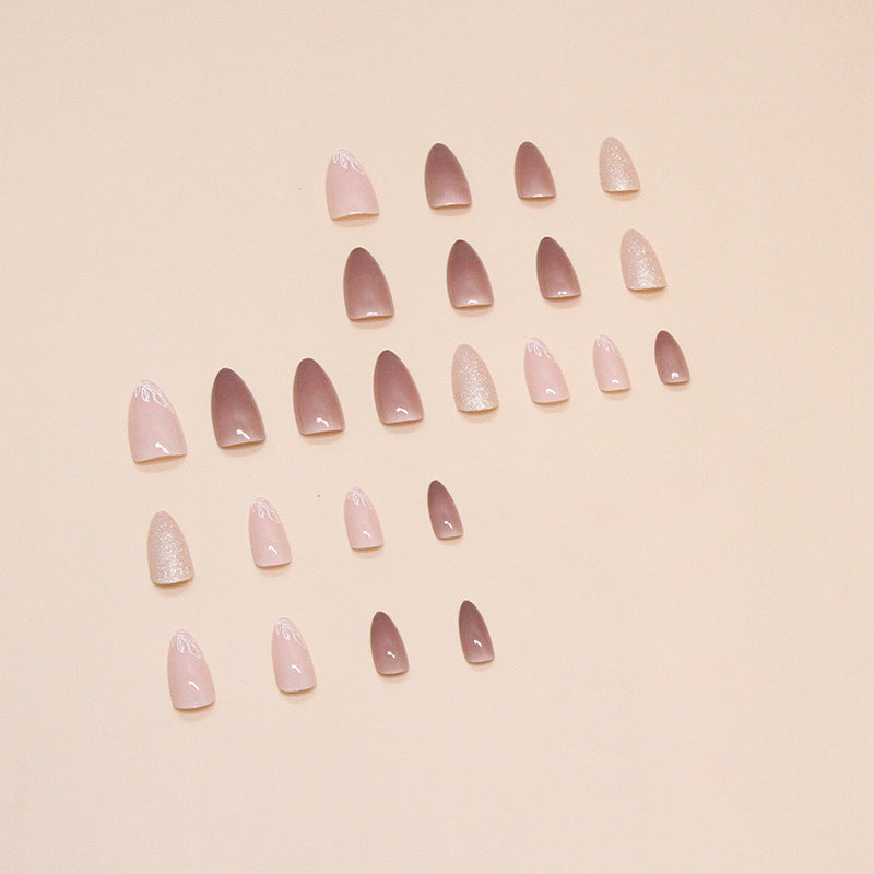 Nail 234 - Gentle Autumn Leaves – Almond (24Pcs) - Free Nail Kit Included