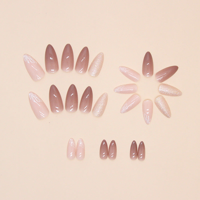 Nail 234 - Gentle Autumn Leaves – Almond (24Pcs) - Free Nail Kit Included